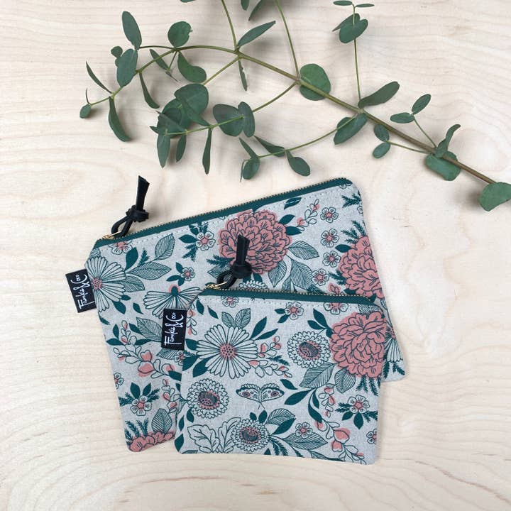 PACIFIC ZIPPER POUCH IN EMERALD FLORAL for wholesale by Frankie & Coco PDX