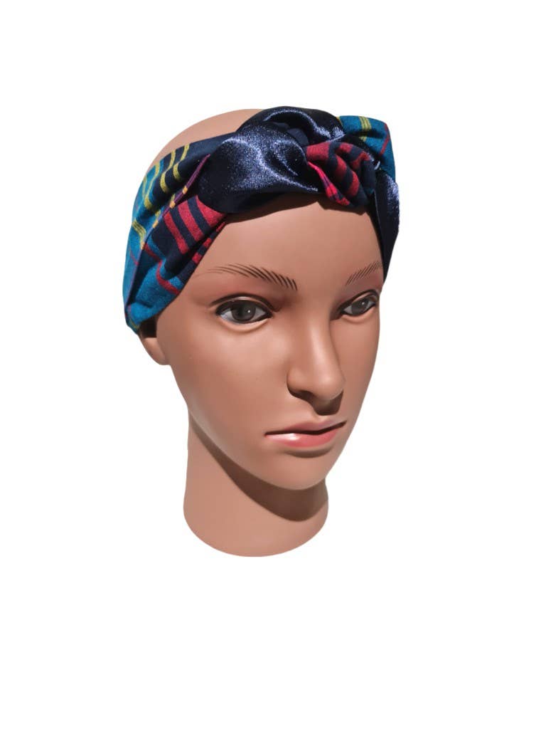 ThaNoé – wholesale Fashion headband – women's – BRAIDED HEADBAND IN BLUE MADRAS AND SATIN1