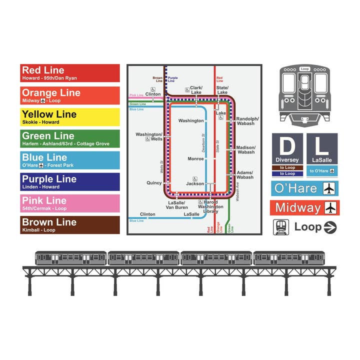 Downtown Chicago Illinois North Michigan Avenue Rail Transit Map Wall Art for wholesale by Gotham Gifts