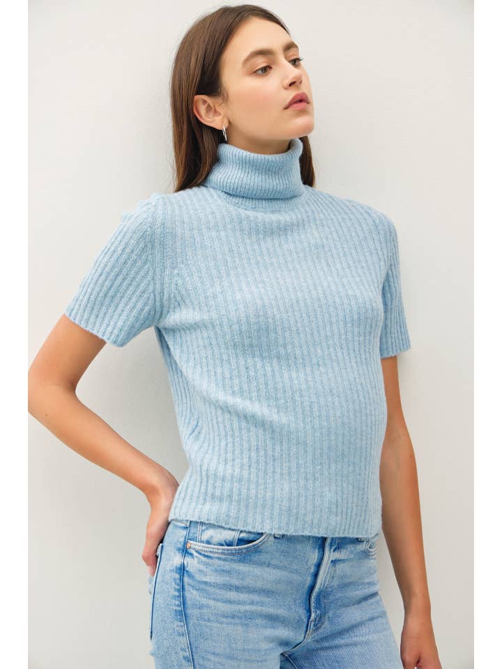 Be Cool - Wholesale Knit Sweater - Women's - RIBBED WOOL BLEND TURTLENECK SHORT SLEEVE SWEATER
