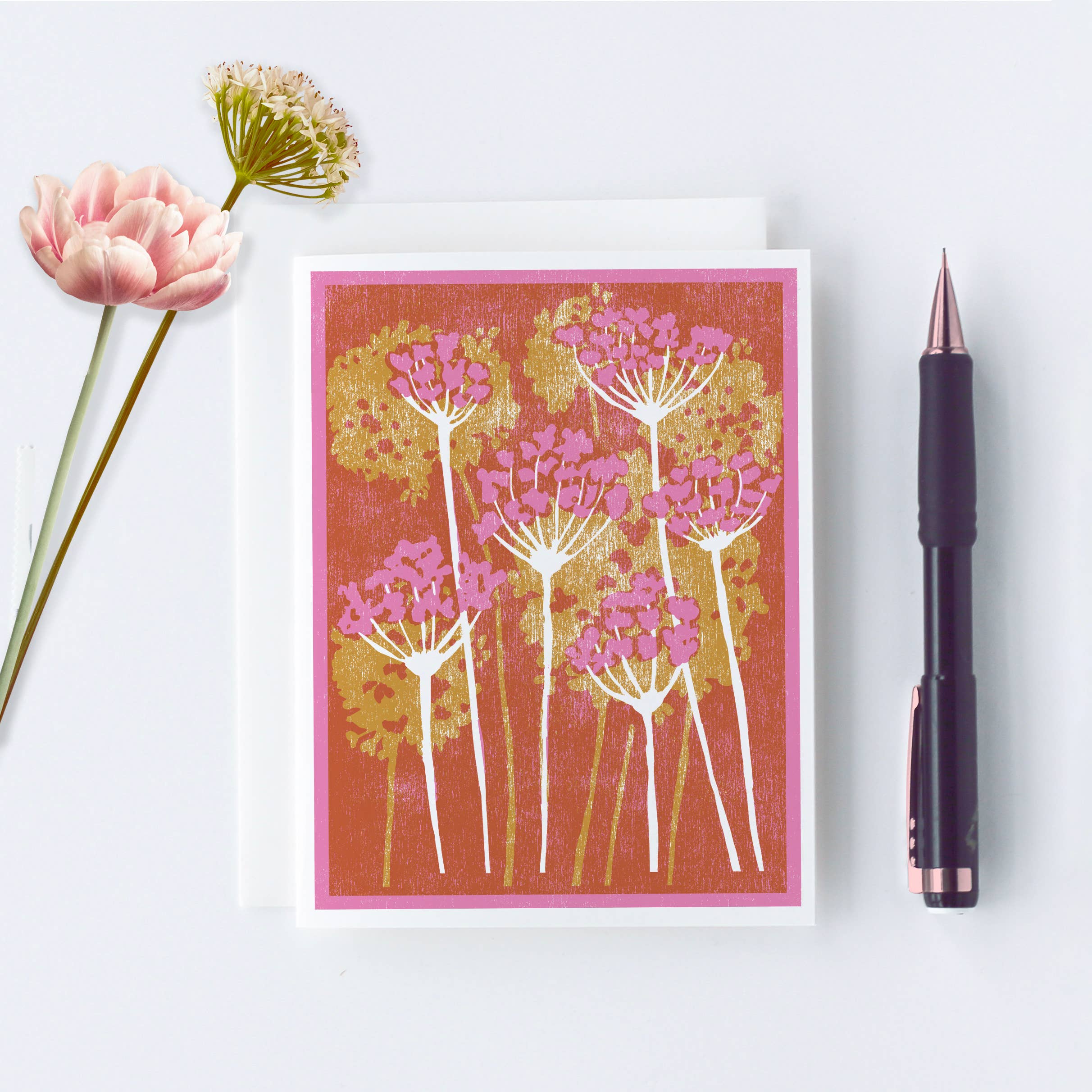 Heartell Press - Wholesale Stationery/Notecard Set - Pink and Gold Floral Letterpress Card- Boxed Set of Six2
