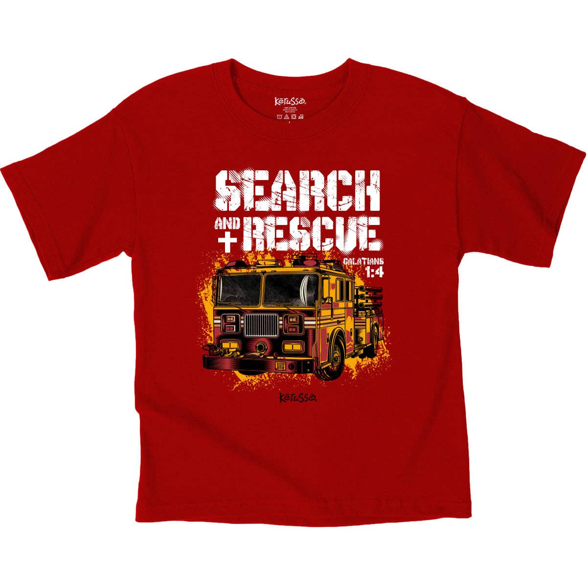 Red Kerusso Kids T-Shirt Search & Rescue for wholesale on Faire1