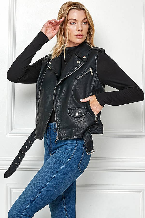 Veracci – wholesale Leather jacket – Women′s – Biker Faux Leather Sleeveless Jacket, Biker Vest4