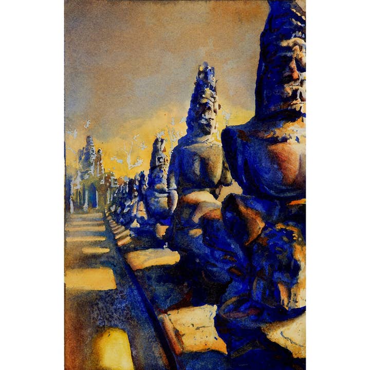 Angkor Thom- Angkor Wat, Kambodja. Landskapsmålning Angkor konst akvarell konst dekor Angkor Wat tempel ruiner Kambodja konst (tryck) för wholesale av Ryan Fox Fine Art