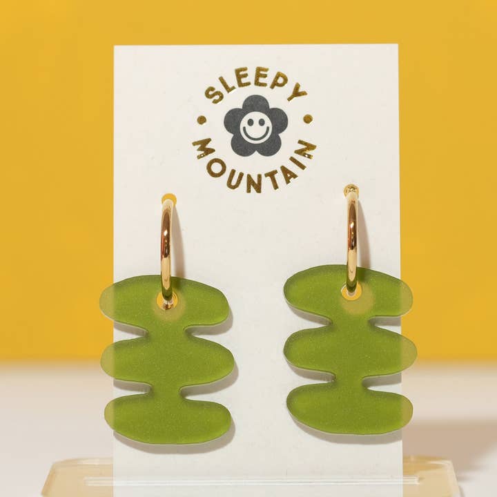 Sleepy Mountain - Wholesale Hoop Earrings - Abstract Hoop Earrings - Olive Bubble Bar0