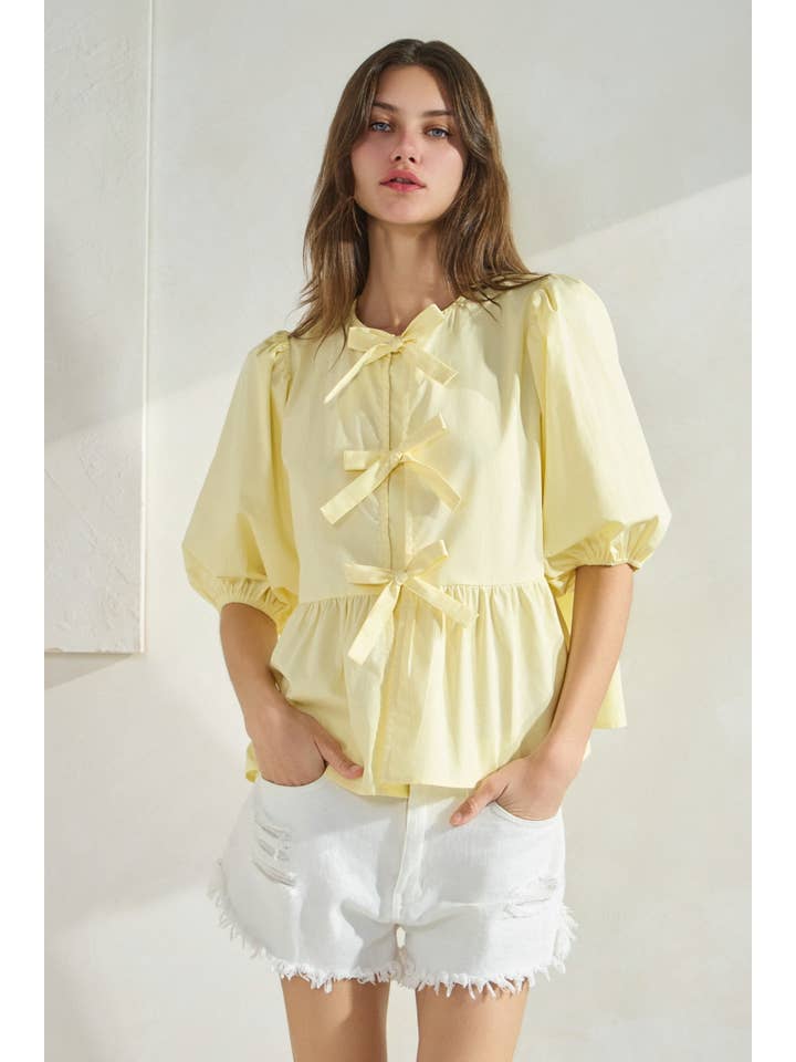 Oddi - Wholesale Blouse - Women's - Solid Cotton Poplin Front Tie Ribbon Blouse13