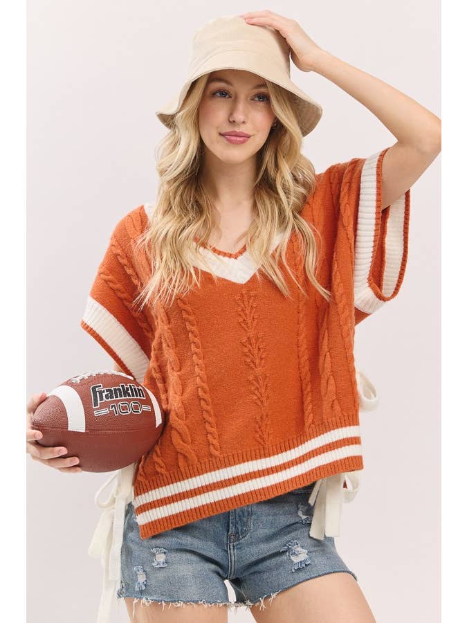 Sewn and Seen - Wholesale Sweater Vest - Women's - Cable Knit Varsity Sweater Vest