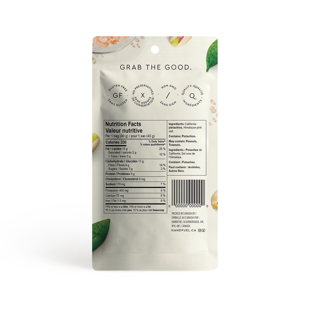 HANDFUEL - Wholesale Nuts - Dry Roasted Himalayan Salt Pistachios 40g X 122