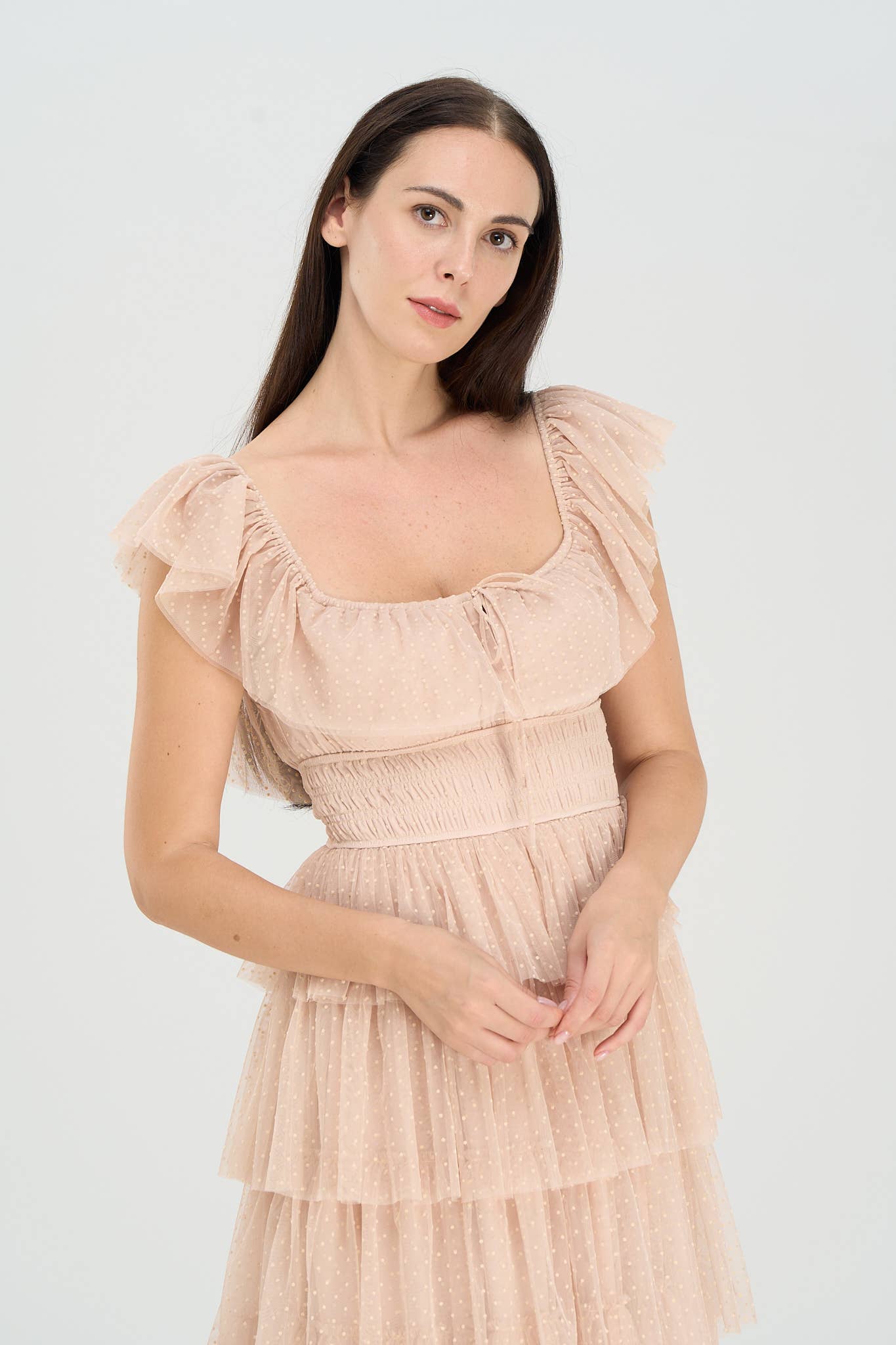 DUSTY ROSE - Venta al por mayor Vestido - Mujer - Vestido largo de tul con lunares en capas Whimsy20