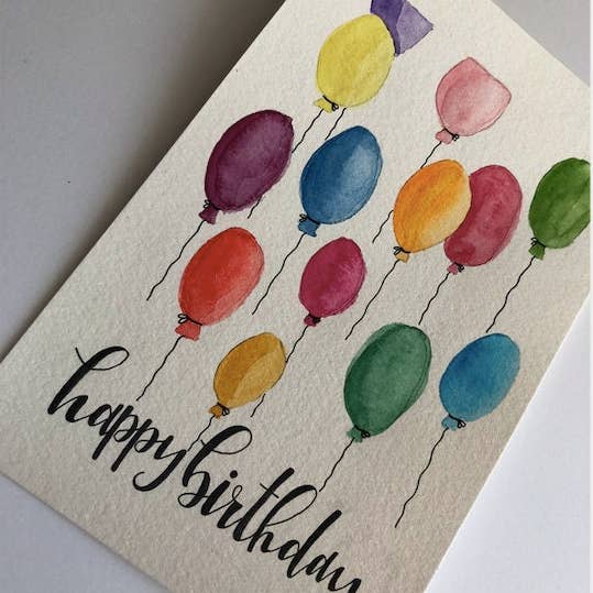Wild Juniper Art Studio – wholesale Birthday card – Happy Birthday Card, Birthday Card, Watercolour Cards, Watercolour Birthday Card, Balloons, Hand painted Card, Calligraphy3