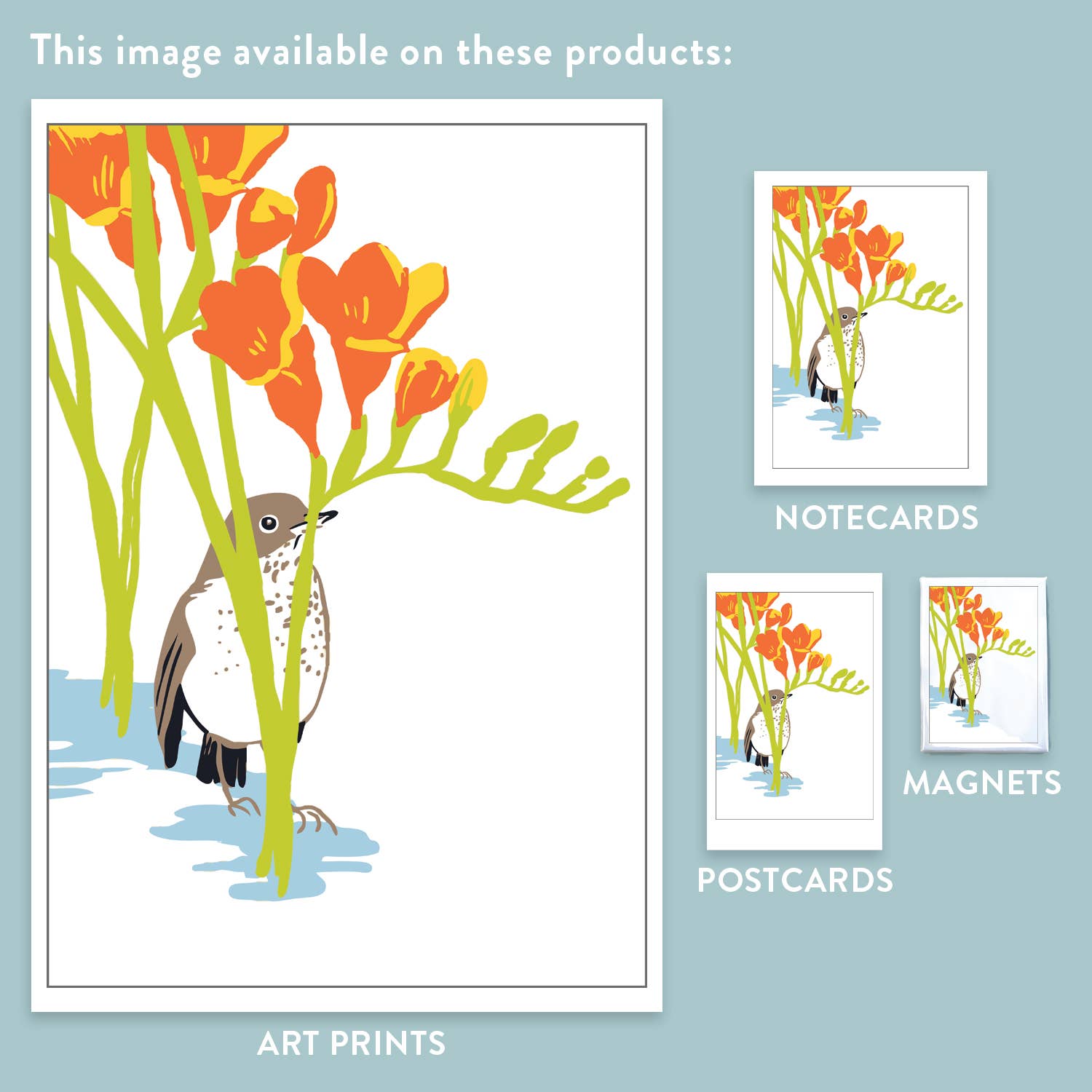 Rigel Paper - Wholesale Magnet - RBI-36 Thrush Bird & Spring Freesia Garden Flowers Magnet2