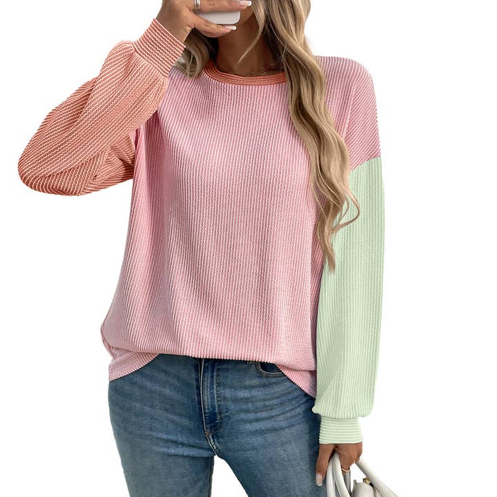 Masyal – wholesale Sweatshirt – Women's – Autumn Winter Casual Color Block Pullover Sweatshirt8