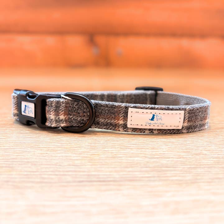 Grey Tartan Adjustable Dog Collar for wholesale by Digby and Champ