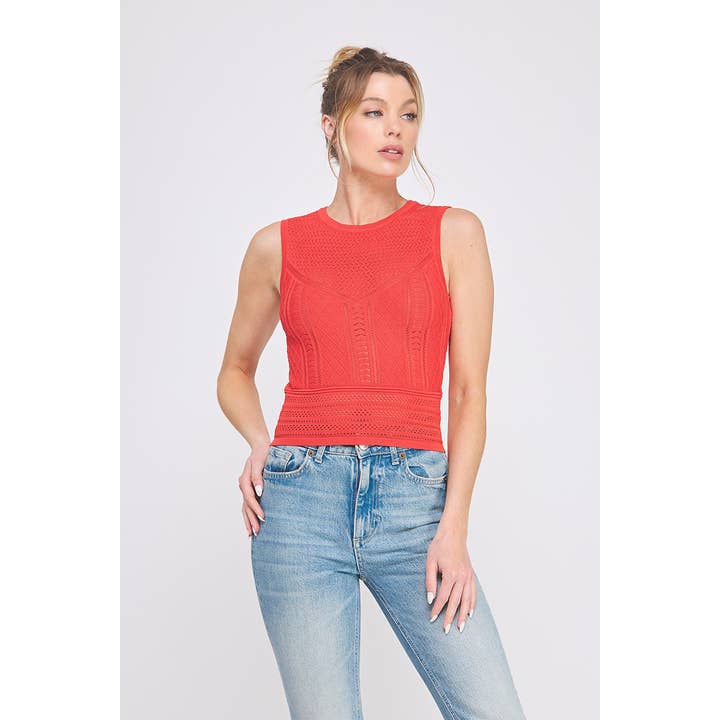 Mixed Pointelle Detail Fine Gauge Tank for wholesale by Allie Rose