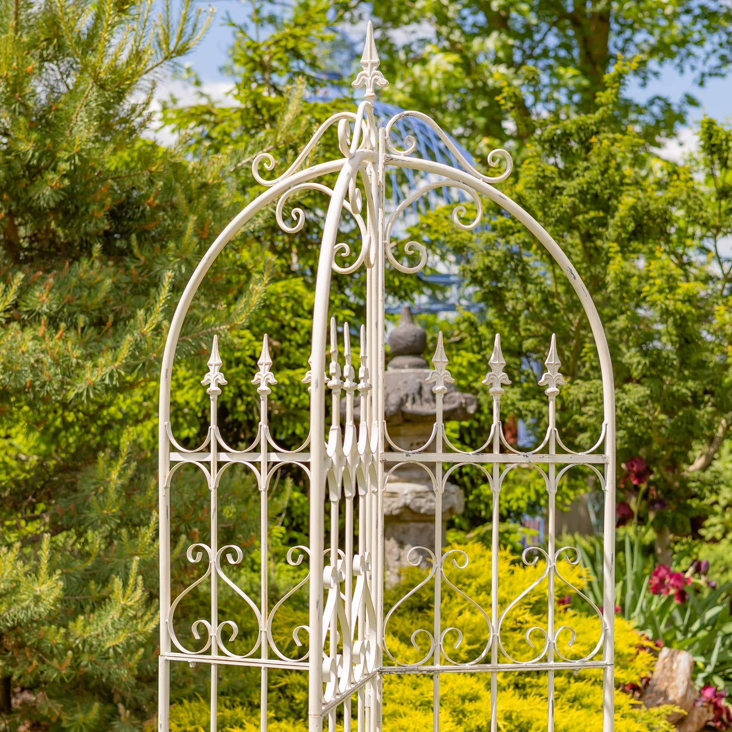 Zaer Ltd. International - Wholesale Trellis - Three Wall Iron Trellis with Fleur-de-lis "Paris 1968" -7.7'10