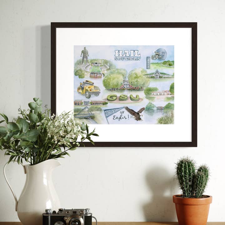Impression d'art du campus de l'Université Georgia Southern pour la vente par Natalie Bradley Home