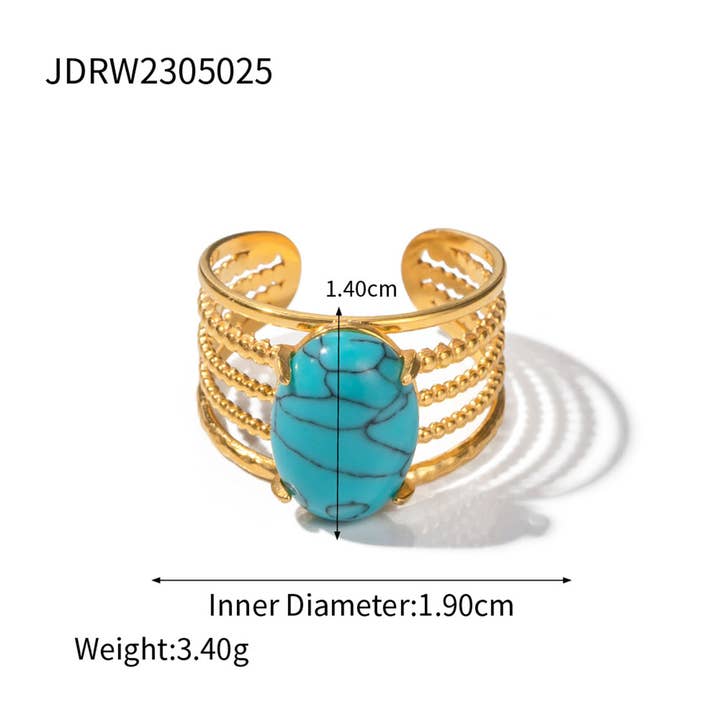 ACCITY - Wholesale Single Stone/Solitaire Ring - STAINLESS STEEL NATURAL STONE RINGS_TURQUOISE_CWAJE0615