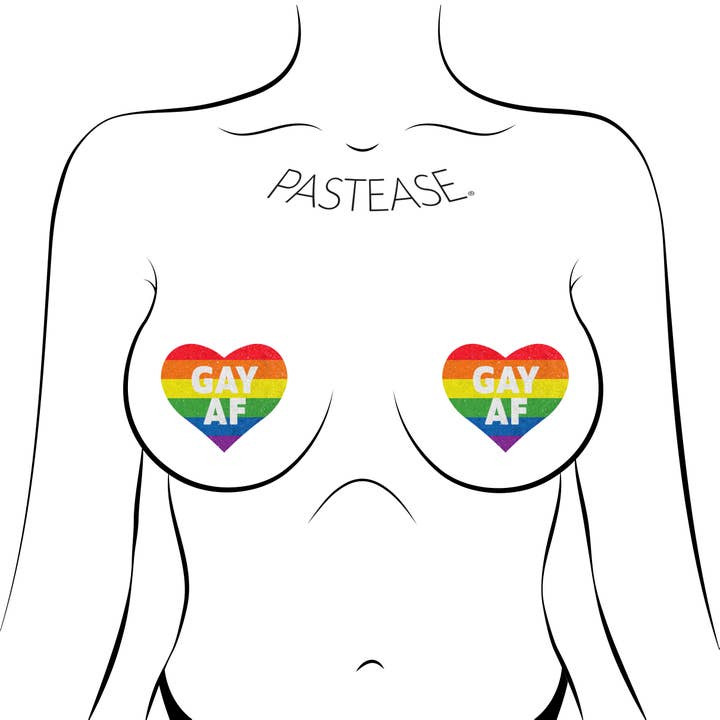 Pastease® - Wholesale Nipple Pasties - Women's - Love: Rainbow GAY AF on Glitter Velvet Heart Nipple Pasties