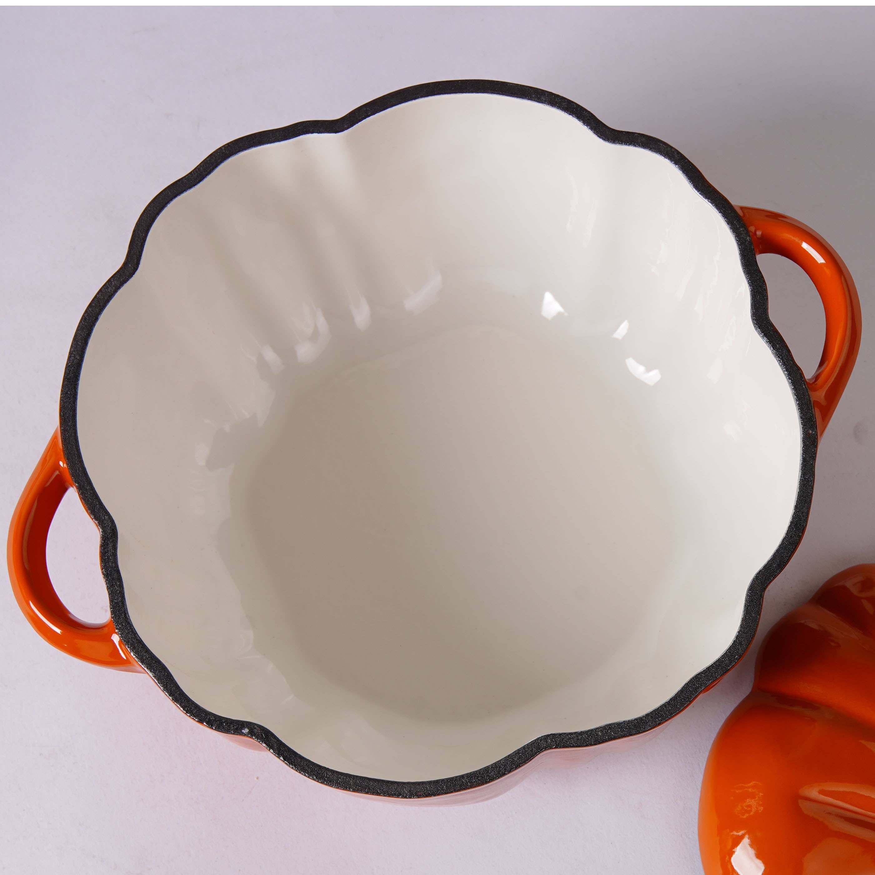 Crucible Cookware – Conjunto de frigideiras e panelas por atacado – Panela de Abóbora em Ferro Fundido Esmaltado, Caçarola, Cocotte, Laranja4