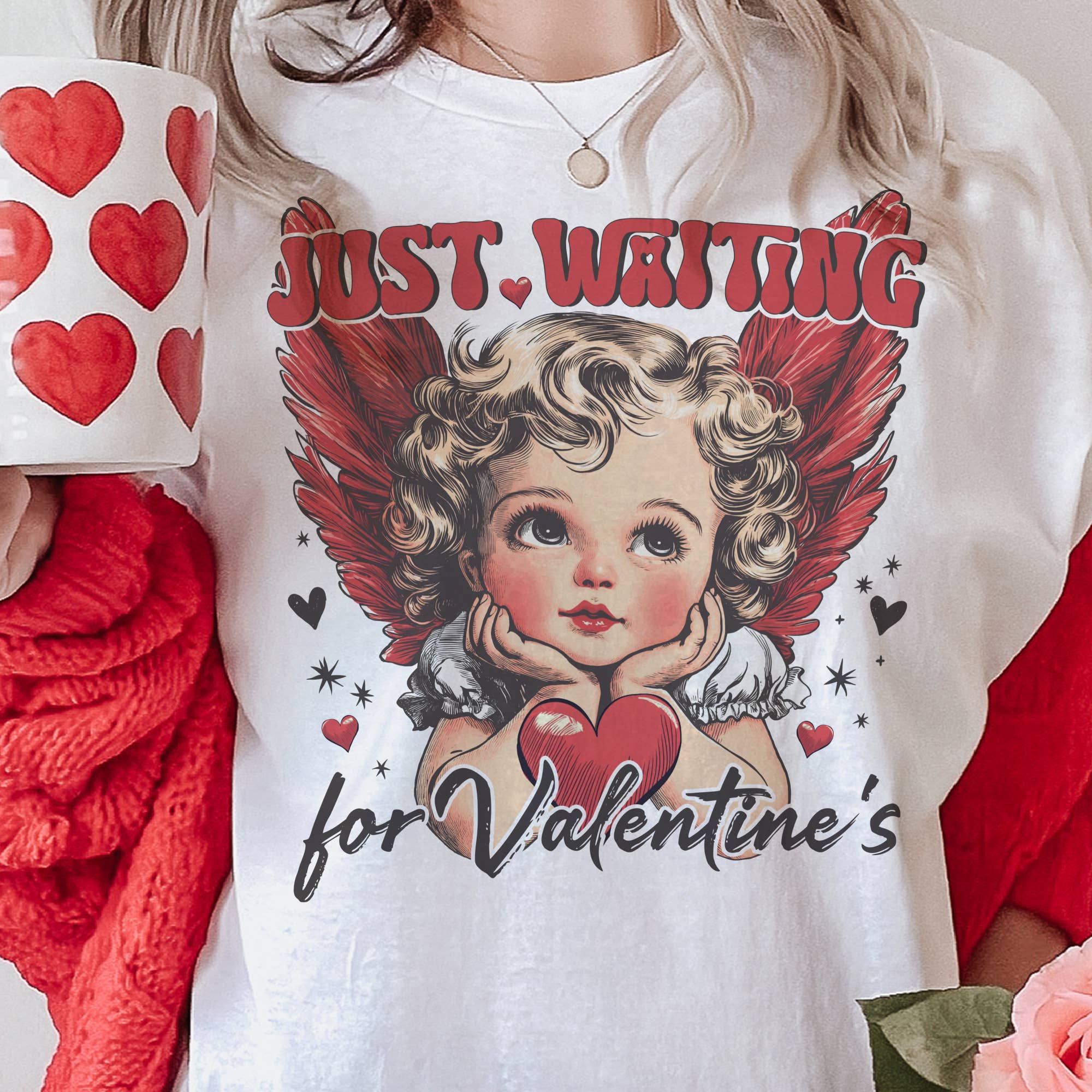 Par.tees by Party On! - Wholesale T-shirt (graphic) – unisex - Retro Waiting for Valentines Cupid Vintage Love Graphic Tee