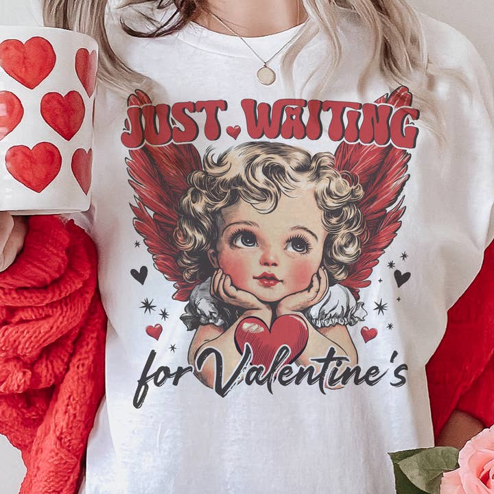 Par.tees by Party On! - Wholesale T-shirt (graphic) – unisex - Retro Waiting for Valentines Cupid Vintage Love Graphic Tee0