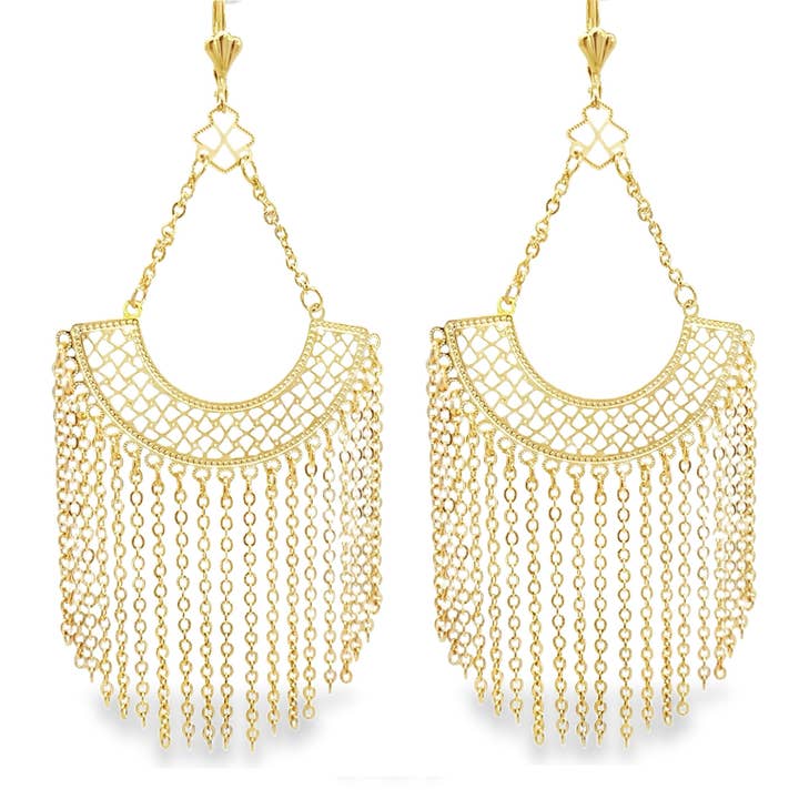 Orecchini a cerchio con frange a goccia in oro 18 carati per la vendita all'ingrosso da parte di MIA Jewelry