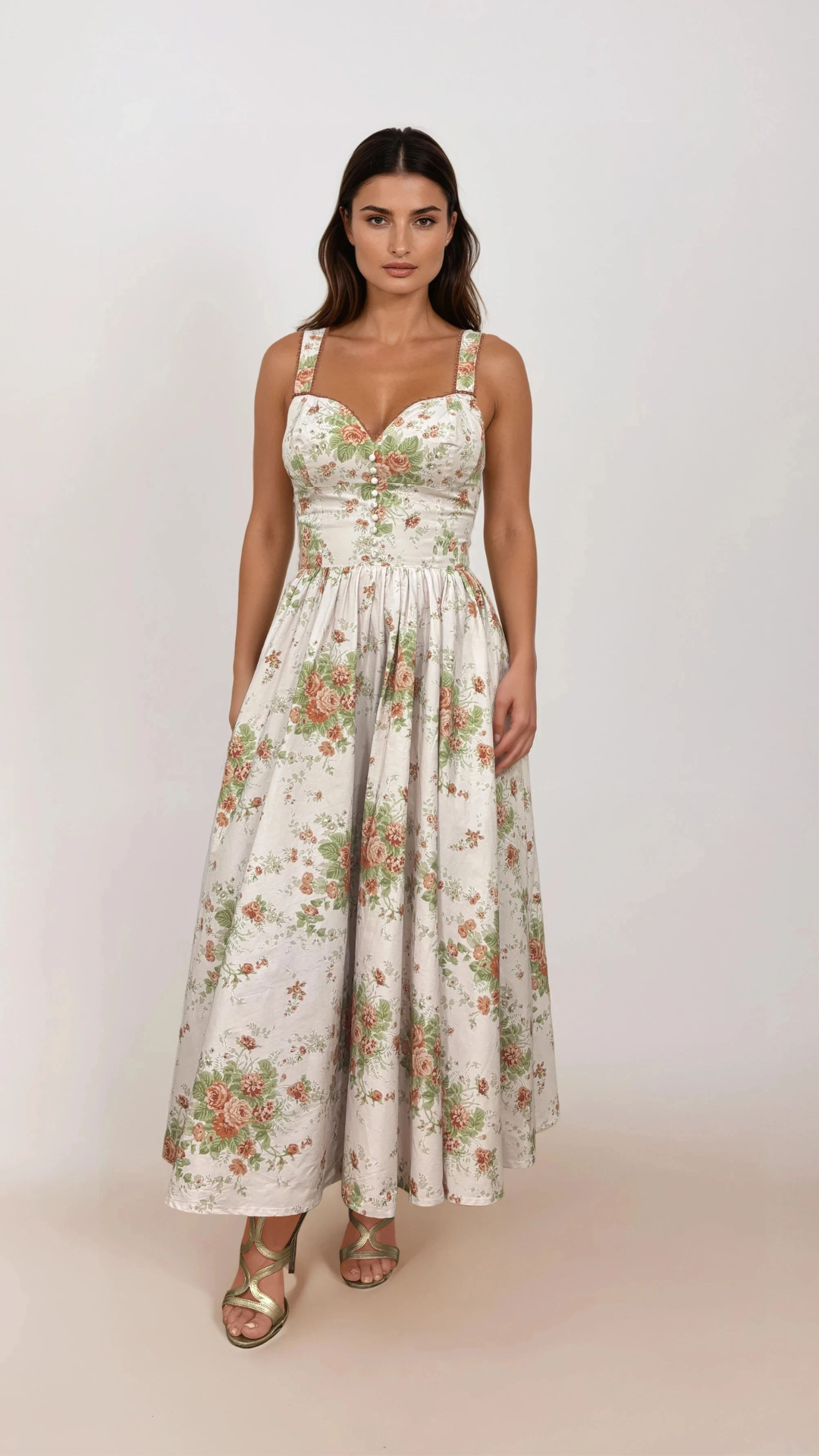 Timeless London - Wholesale Dress - Women's - Bryson Pink Printed Sweetheart Neck Corset Midi Swing Dress1