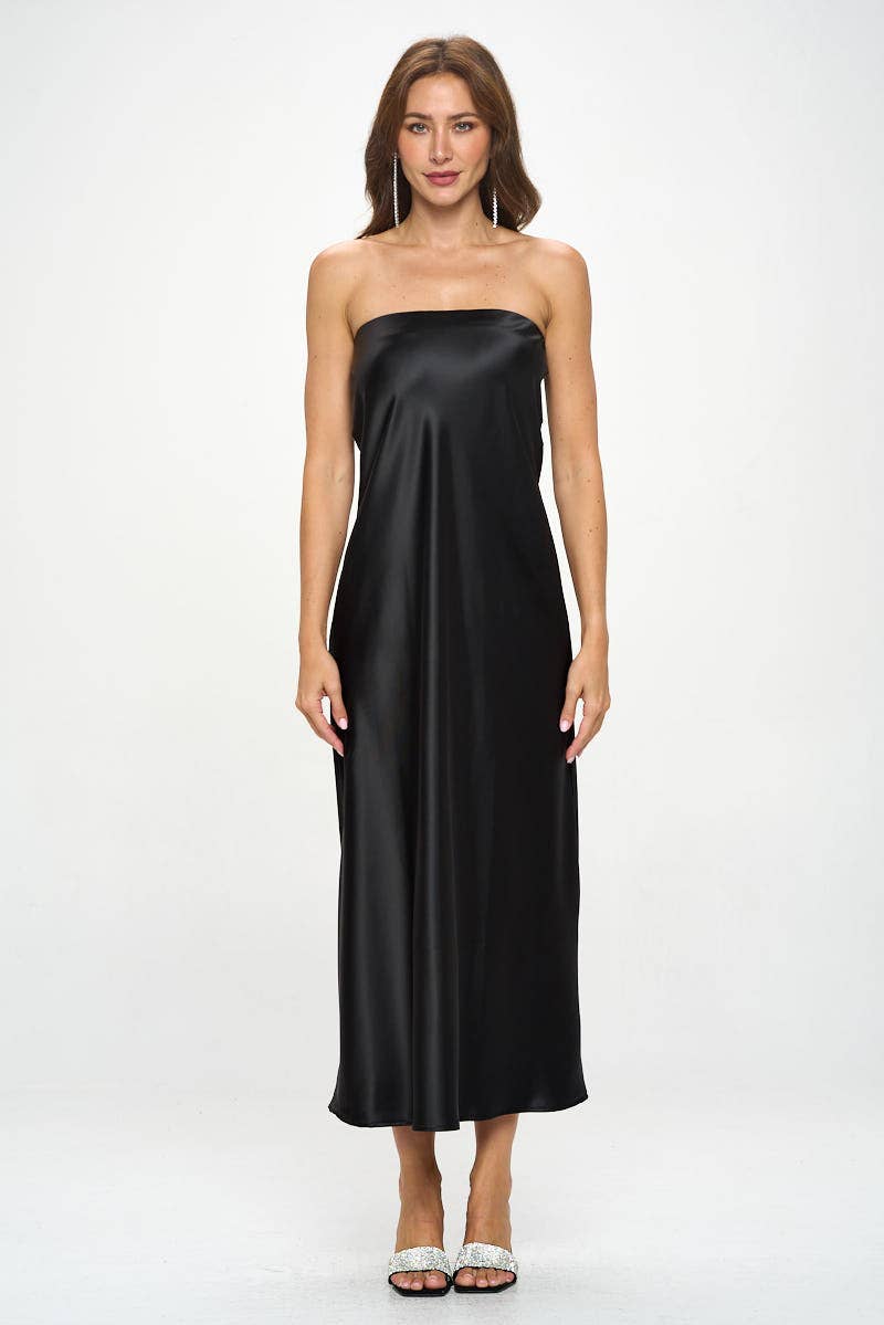Renee C. - Wholesale Dress - Women's - Made in USA Silky Satin Tube Draped Dress2