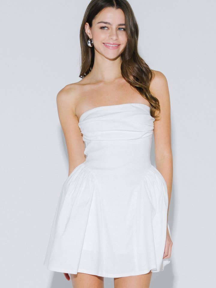 Ruched Strapless Dress W/ Gathered Hip Detail for wholesale by Blue Blush