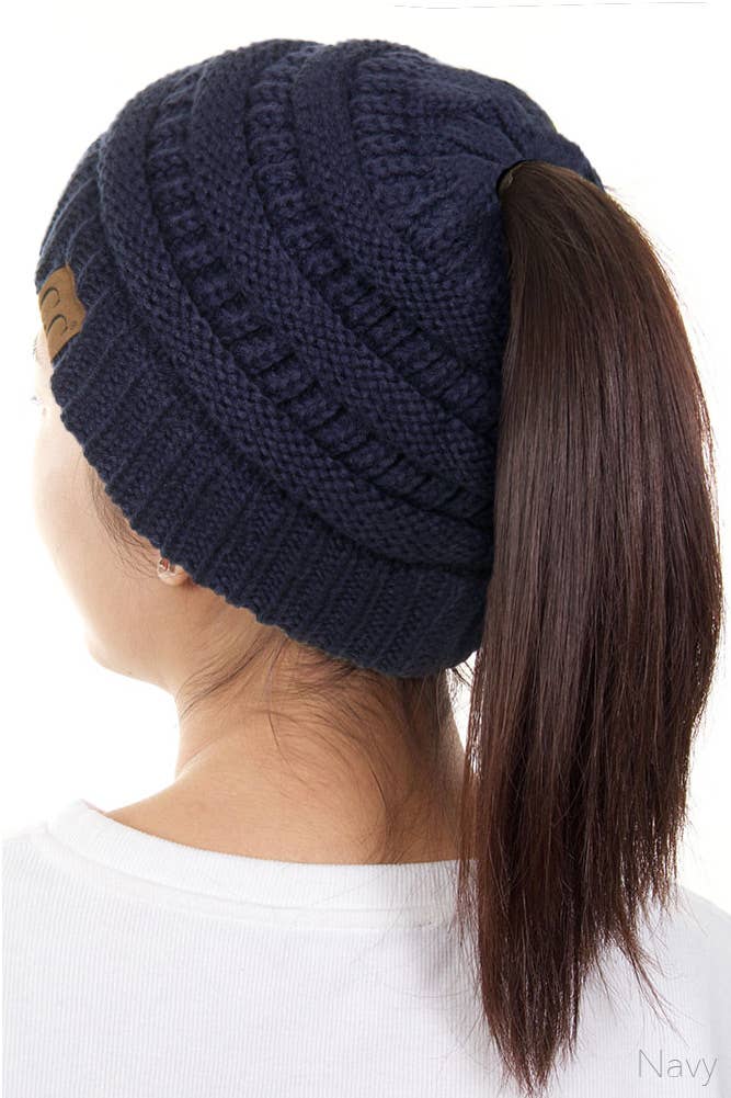 Hana - Wholesale Beanie - Women's - C.C Solid Color Ponytail Messy Bun Beanie18