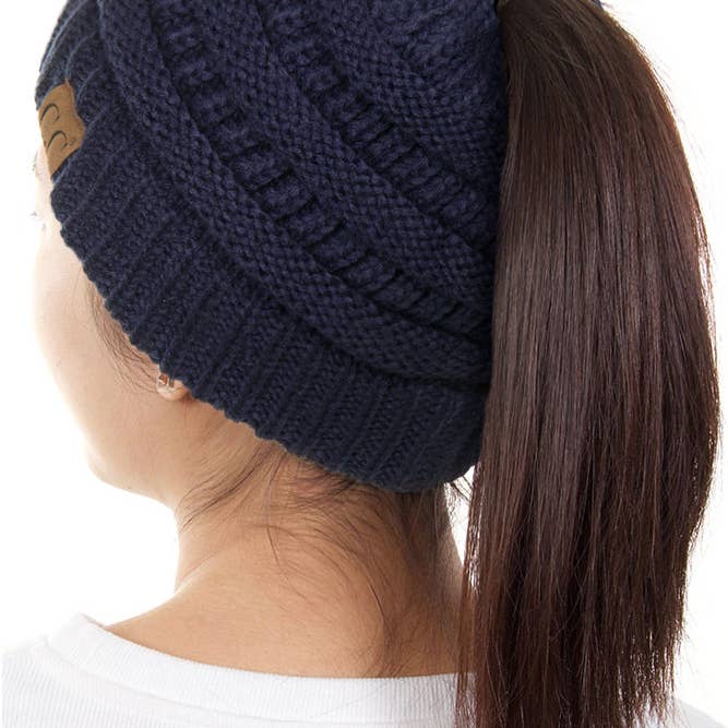 Hana - Wholesale Beanie – Women's - C.C Solid Color Ponytail Messy Bun Beanie18