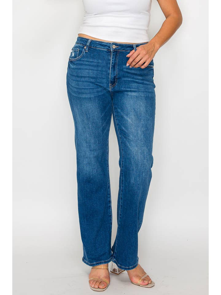 Blue PLUS SIZE HIGH RISE STRAIGHT LEG JEAN #BT5002X for wholesale on Faire4
