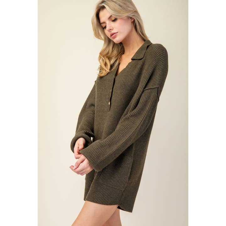 Apolline - Wholesale Romper - Women's - Long Sleeve Ribbed Knit Sweater Romper with Pockets1