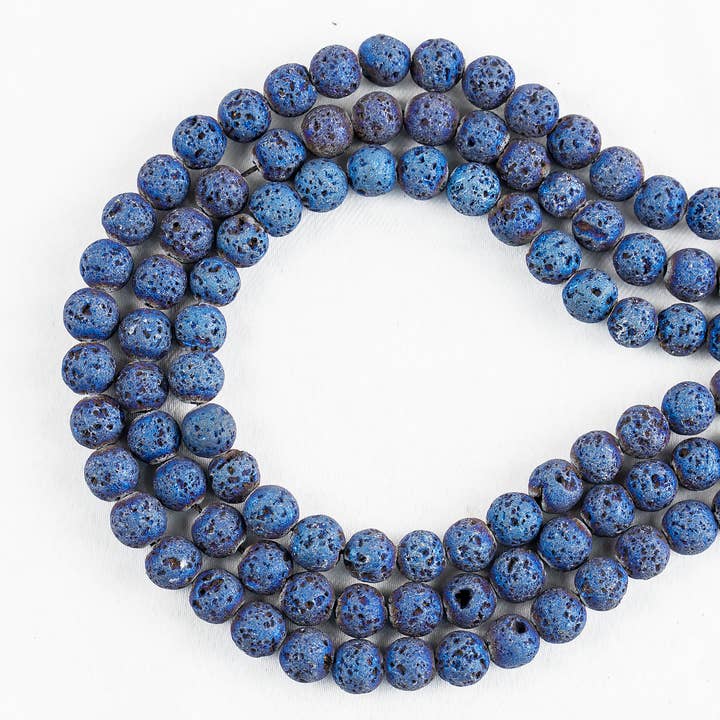 Soothing Crystals Beads - Wholesale Beads - Round Beads | Titanium Blue Lava Beads | Volcanic Gemstone3
