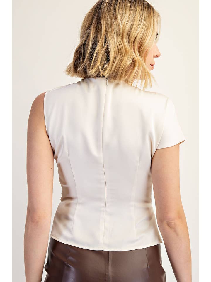 Edit by Nine - Wholesale Blouse - Women's - Asymmetrical Boat Neck Satin Woven Top6