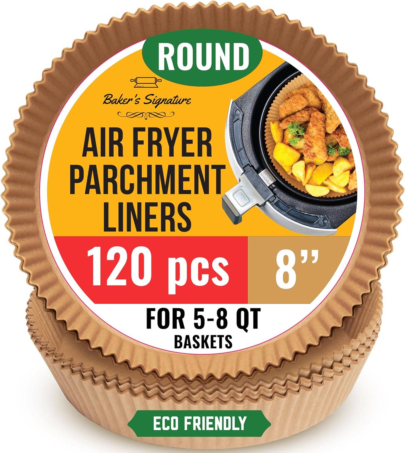 Baker's Signature - Wholesale Kitchen Tool/Gadget - Air Fryer Liners for Ninja, 120 Pcs Round Disposable Airfryer Paper Liners – Non-Stick and Oil Proof for Easy Cleanup, Great for Oven, Pans & Baking – 8 Inch for 5-8 qt Basket by Baker's Signature