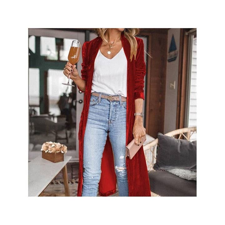 UZ Wholesale Store - Wholesale Cardigan - Women's - Loose Velvet Long Cardigan Coat With Elasticity