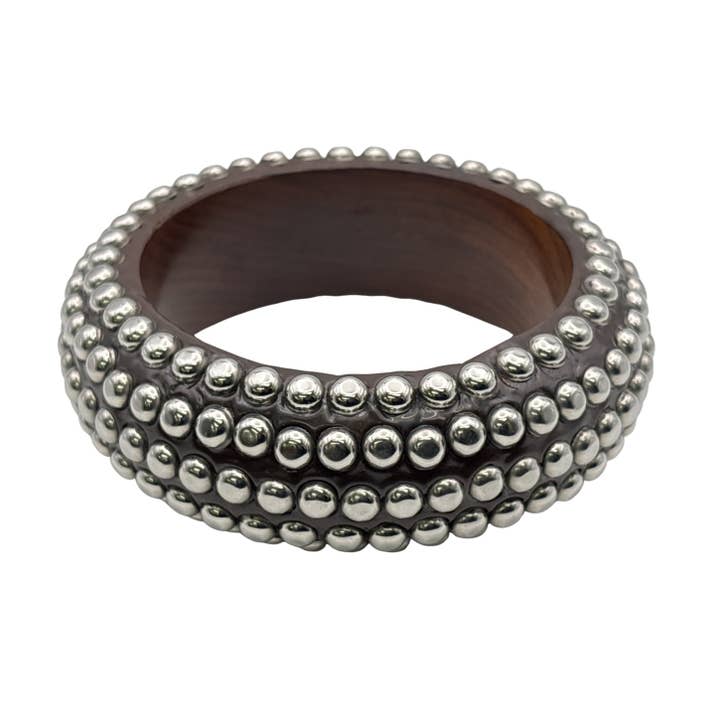 Wood And Brass Bangle Round Studded Design for wholesale by Treasure Jewelry