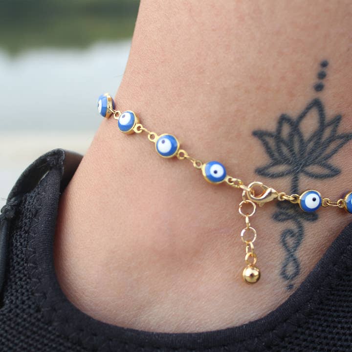 Evil eye Anklet, Simple Anklet, Layered Anklet, Blue evil e for engroshandel hos Creating Journey