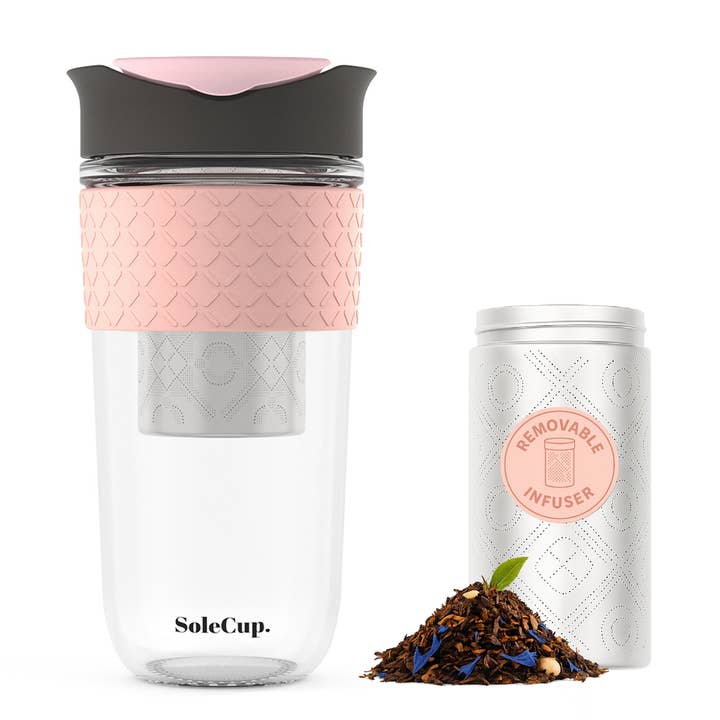 SoleCup - Wholesale Insulated mug/tumbler - SoleCup Glass Travel Mug 18oz (530ml) with Loose Tea Infuser4