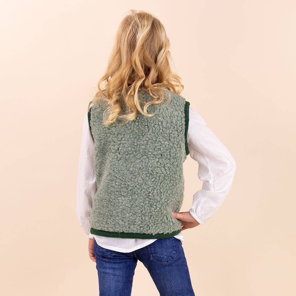 Moonrise - Wholesale Outerwear Vest - Kids - Wool cardigan with button kids green2