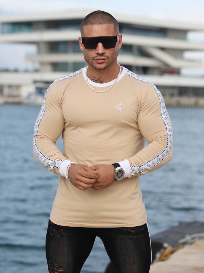 Fita Slick Bege Logo Fita Manga Comprida por atacado de Slick Store