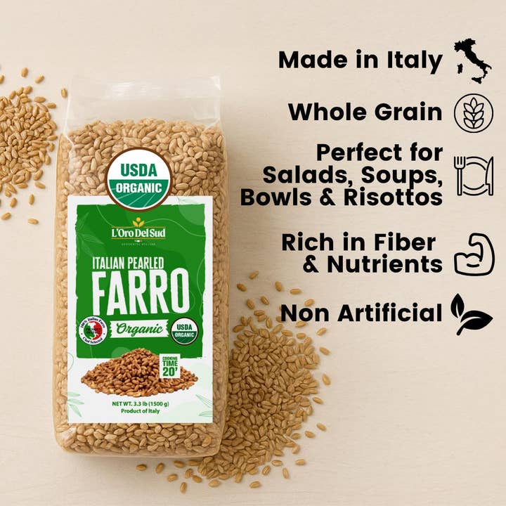 Wholesale Italian Food - Wholesale Whole Grains - L’Oro Del Sud, Organic Italian Pearled Farro, 3.2 lb (1.5 kg)2