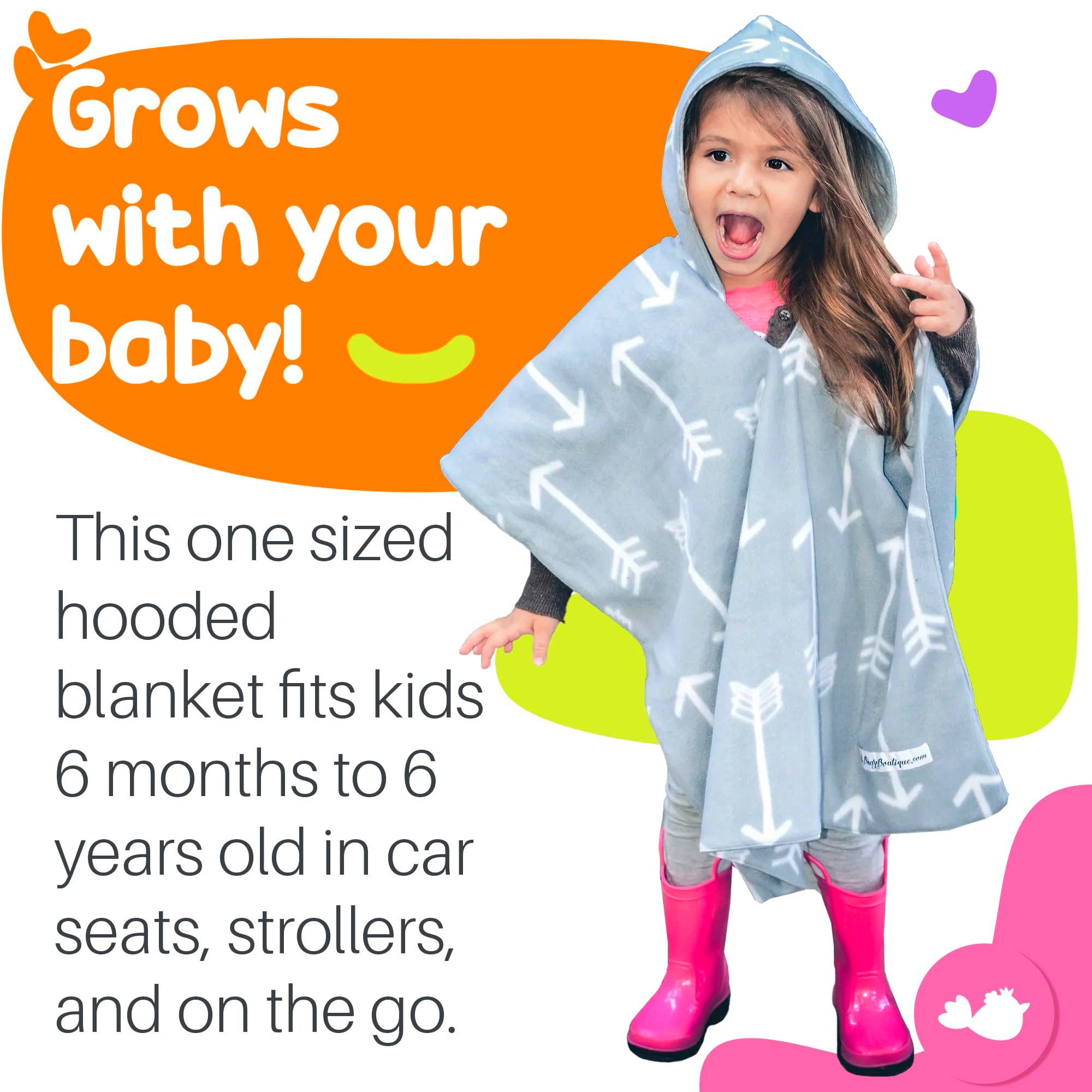 Birdy Boutique LLC. - Wholesale Poncho Towel - Kids & Baby - Classic Gray Arrows Car Seat Poncho for Kids6