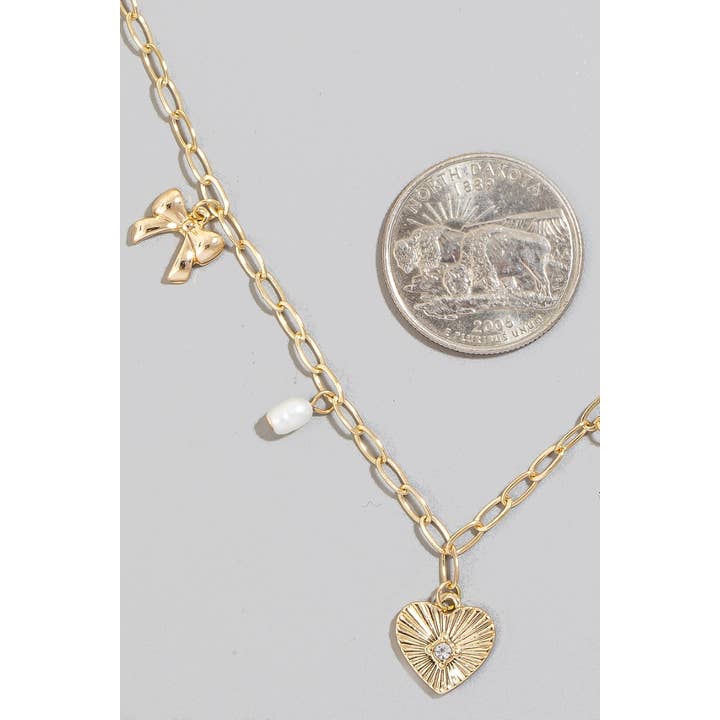 The Looks by Fame Accessories - Wholesale Link & Chain Necklace - Epoxy Clover Heart Cross And Pearl Charms Chain Necklace