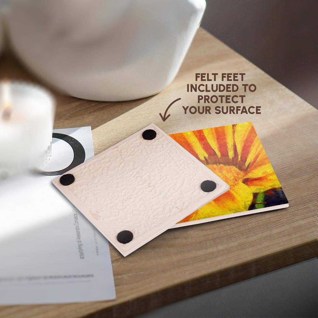 3dRose - Vente Sous-verre - 3dRose, Peinture acrylique de gazania rouge et jaune, dessous de verre3