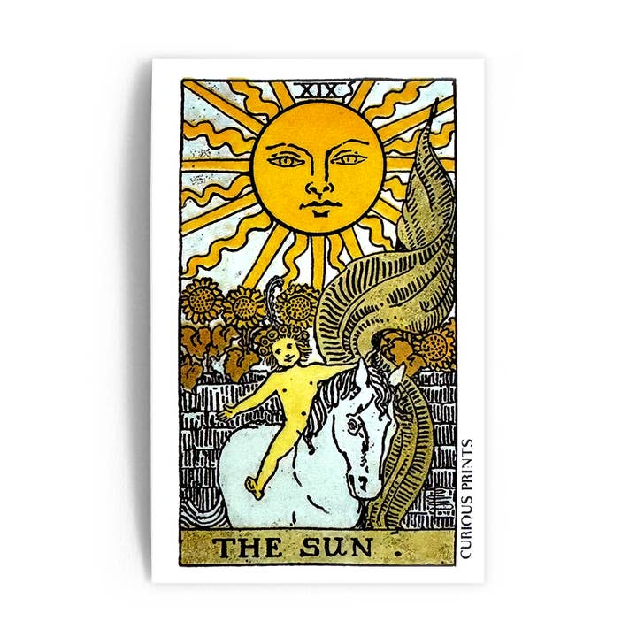 Vintage Sun Tarot Card Waterproof Sticker for wholesale by Curious Prints