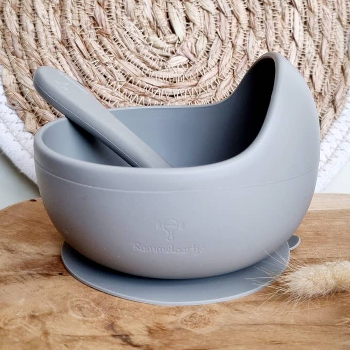 Silicone bowl with suction cup and spoon - Sage for wholesale by Rammelaartje