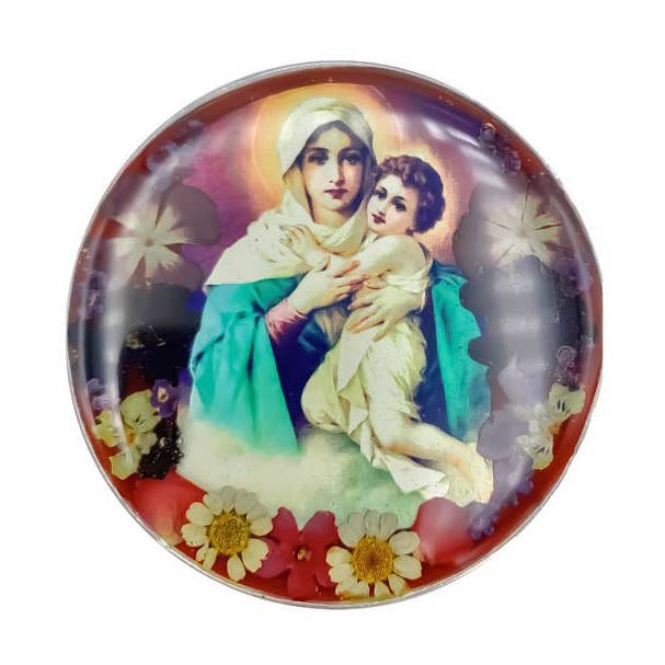 Boîte à chapelet Schoenstatt avec fleurs pressées 2,9 « x 1,5" x 2" pour la vente par Guadalupe Gifts