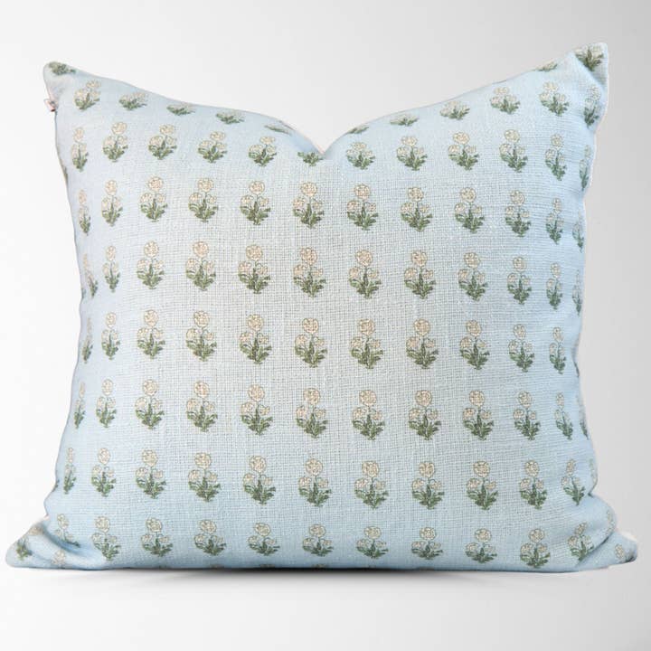 Tajik Home LLC - Wholesale Throw Pillow Cover - Arabella Sky Blue Block Print Pillow - Decorative Cushion